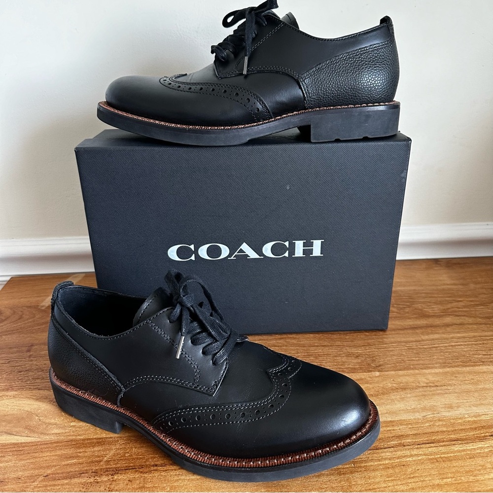 Coach Men G1550 Bleecker Wingtip Derby Dress Shoes Size 9 Black Leather
